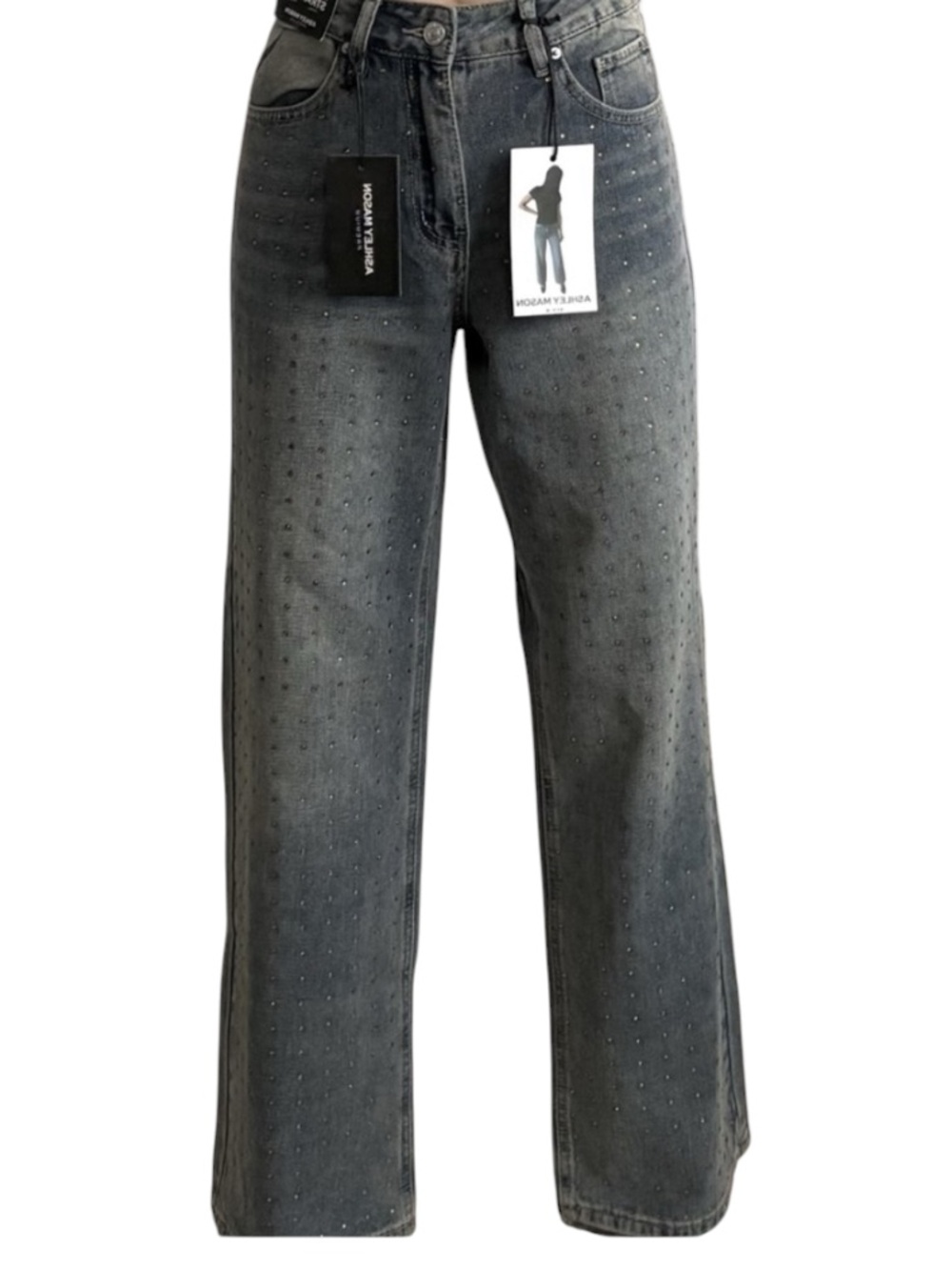 NWT Ashley Mason Rhinestone High Rise Straight Leg Jeans 5/27